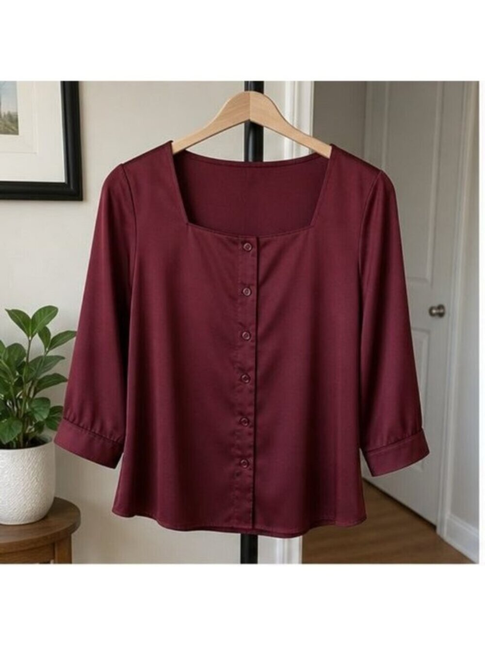 Burgundy Ruffle Blouse